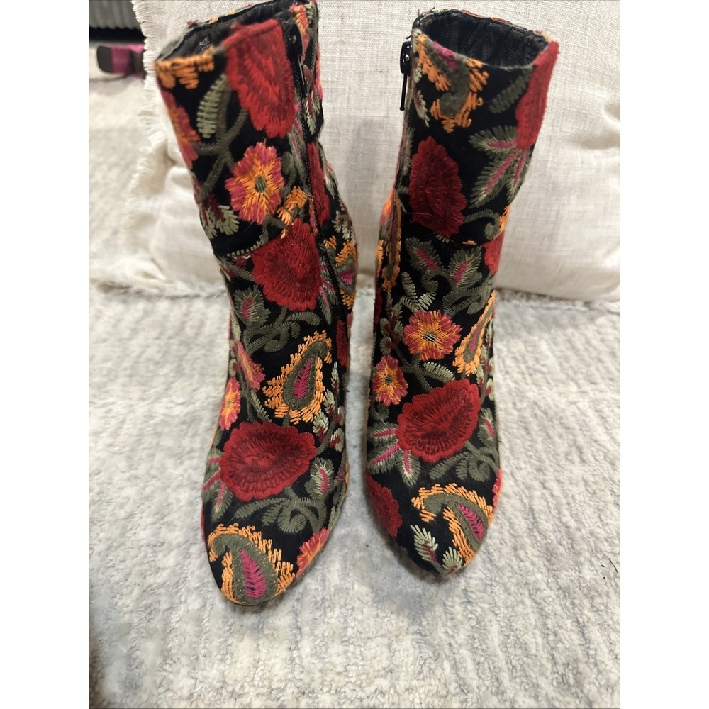 Flower Embroidered Half Boots Booties Marguerite Floral Multicolor‎ Sz 6 Zipper - Picture 8 of 11